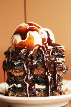 picture of a brownie stacked with ice cream