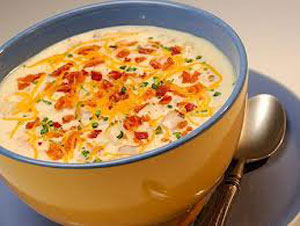 picture of bowl with cheese, bacon and potato