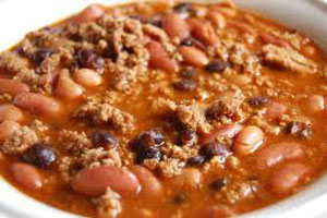 picture of a bowl of multiple beans and beef